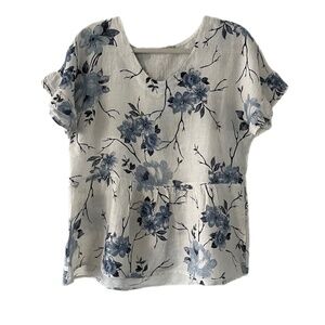 Lungo L’ Arno Italy 100% Linen Ruffles Floral Beach Coastal Classic Chic Top